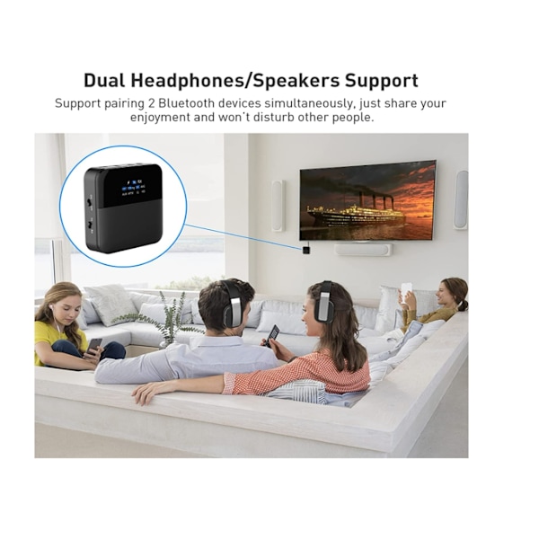 Bluetooth 5.0 Sender Modtager, Bluetooth Audio Adapter 3.5mm Optisk Digital RCA Audio Kabel til TV/S,