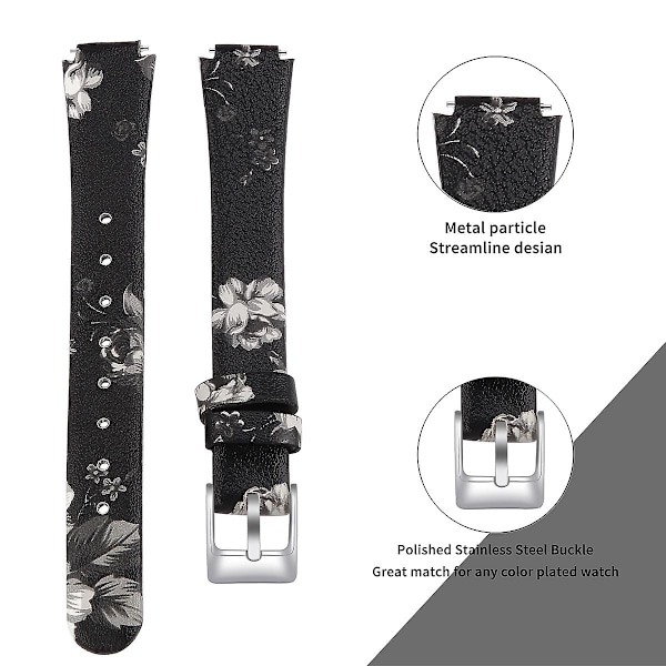 For Fitbit Inspire / Inspire HR älykellohihna, ylin kerros naudannahkaa, rannehihna, koko L-6,7-8,1 tuumaa Black Grey Flower