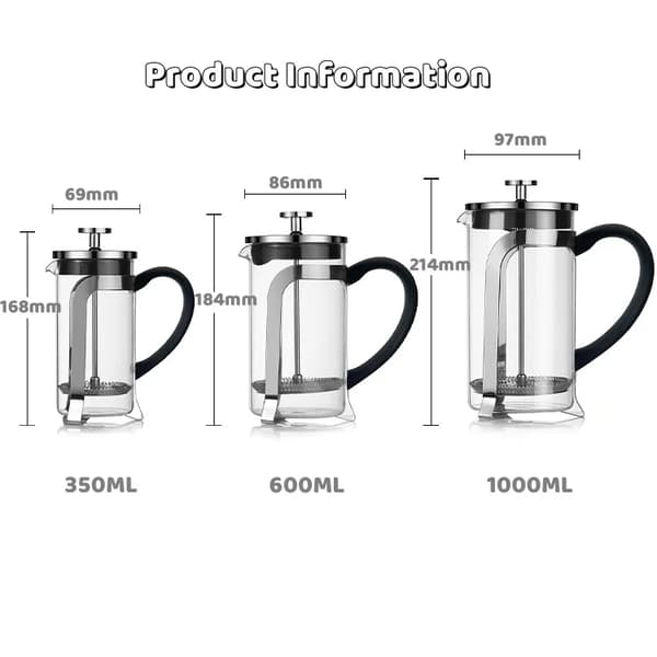 Kaffemaskine Stempelkande, 304 Rustfrit Stål Borosilikatglas 600ml