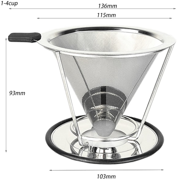 Kaffefilter Återanvändbart Rostfritt Stål 1-4 Portioner (1 cm Botten) (300 Mesh)