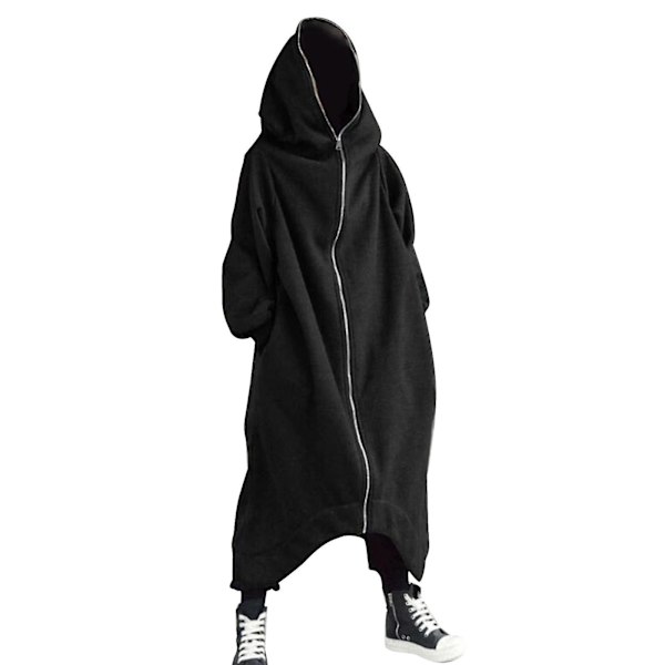 Unisex långärmad huva Nazgul lång kappa dragkedja Fleecefodrad lång luvtröja 4XL Black