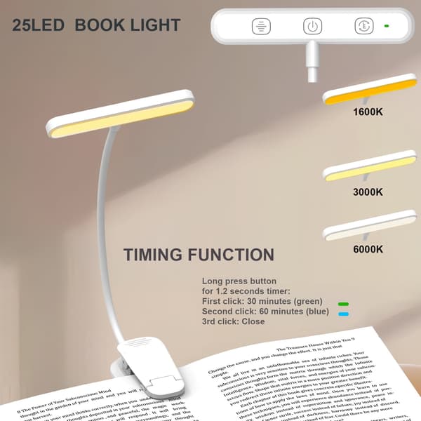 LED leselys - med 25 LED, fleksibel svanehals klipslys (hvit)
