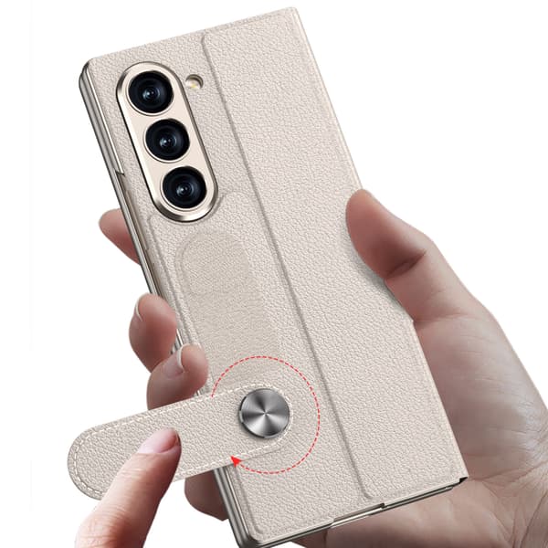 Etui til Samsung Galaxy Z Fold7, foldbart hængsel flip læder med 2 kortpladser Titanium Gray