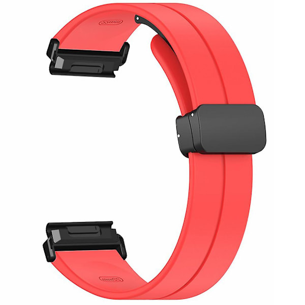 For Garmin Fenix 7 / 6 / 5 22mm håndleddsrem Fleksibel silikon klokkebånd med magnetisk spenne Red