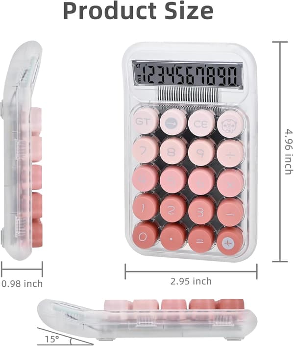 Skrivebordslommeregner, mekanisk LCD-display, store knapper 10 cifre (pink)