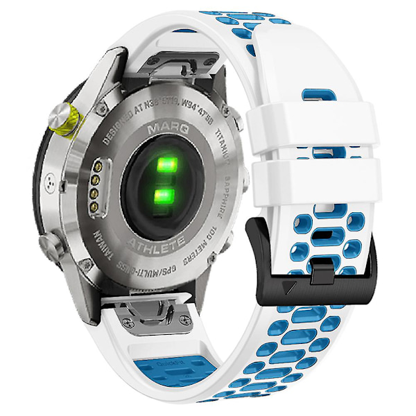 For Garmin Fenix 7/ 7 Pro Silikonurrem 22mm Dual Color Band med 3 rækker huller White Blue