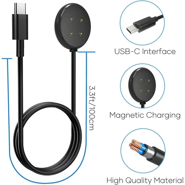 Lader for Google Pixel Watch 2, USB-kabel 2-pakning (kompatibel) Black USB-C