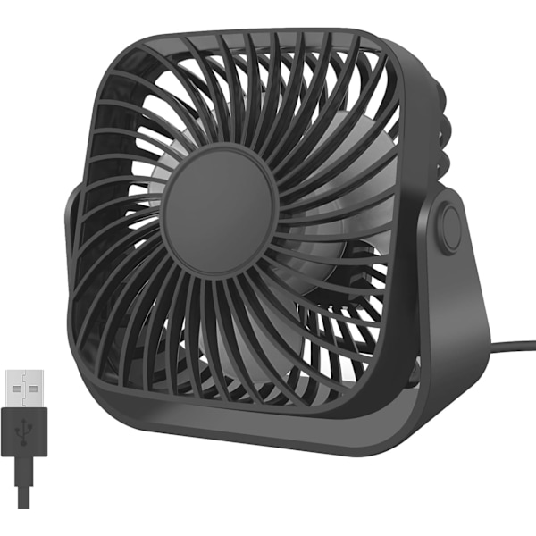 Bordventilator - 3 Hastigheder Skrivebord Køleventilator 360° Rotationsjustering (Sort)