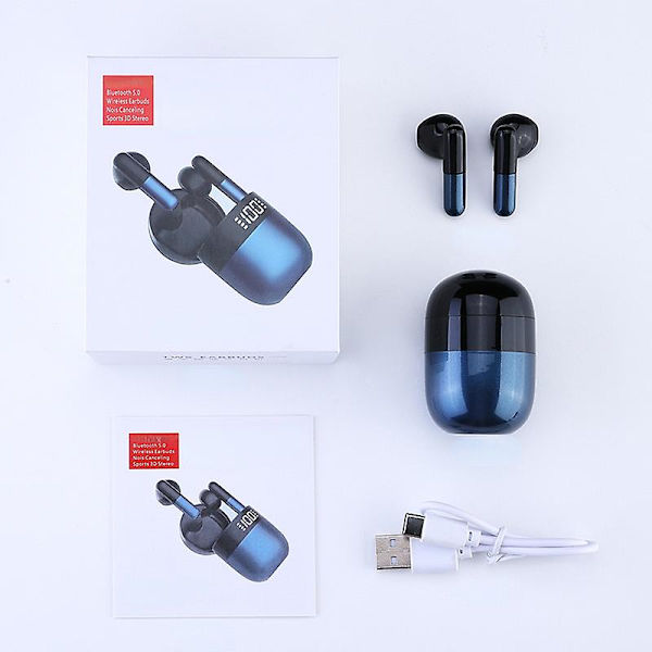 Trådløst Bluetooth-headset med batteridisplay 5.0 Stereoheadset Blue