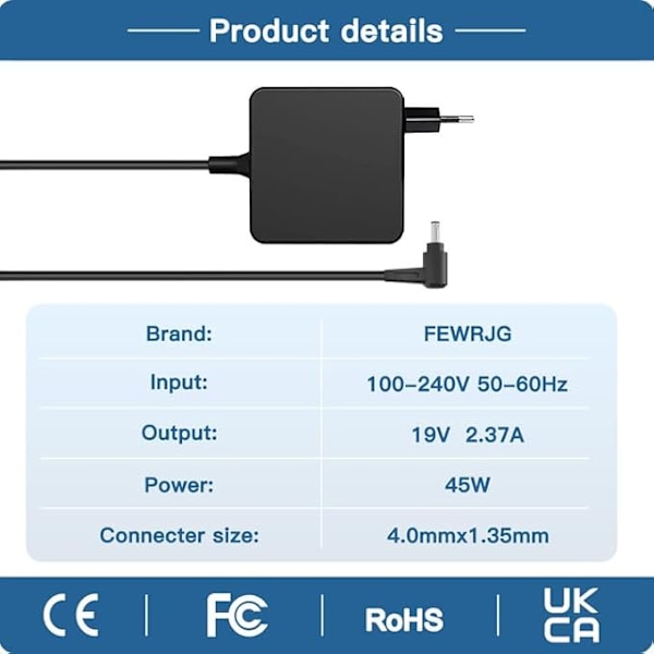 Laddare för ASUS Zenbook 13 UX303U 45W Laptop Strömadapter 4.0 * 1.35mm
