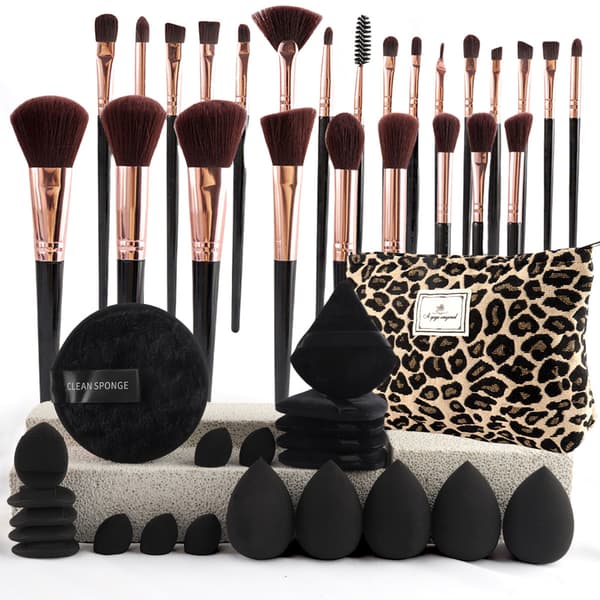 Makeupbørstesæt Leopard Gul Opbevaringstaske (47 stk. sæt)