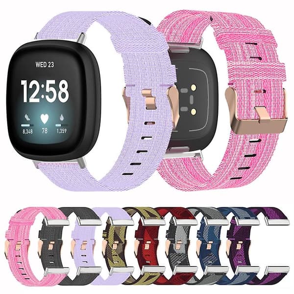 Til Fitbit Versa 4 / Sense 2 Universal Nylon Vævet Canvas Urrem VCU Dark Grey