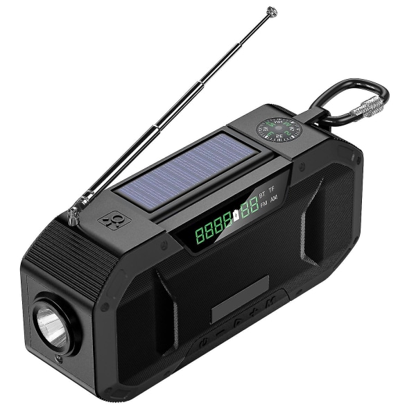 Bærbar nødradio Am/fm håndsving-radio med lys lommelygte Sos Alarm og 5000 mah Power Bank Fm digital radio balck