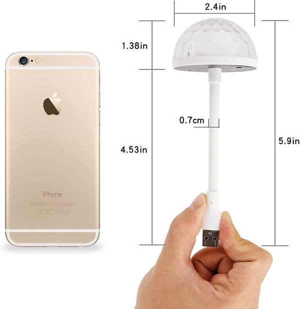 USB Mini Diskokugle Lys, Justerbar Atmosfære Fest LED Lampe Lydaktiveret