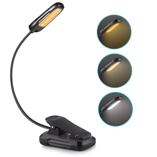 LED-læselampe - Clip, 9 LED med 9 tilstande, 9 lysstyrker, 3 farvetemperaturniveauer (sort)