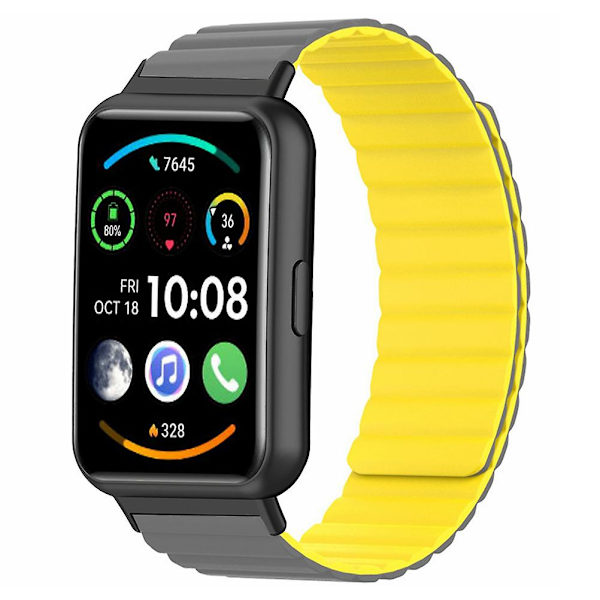 Magnetisk klockarmband i silikon, justerbart armband för Huawei Watch Fit 2 Grey Yellow