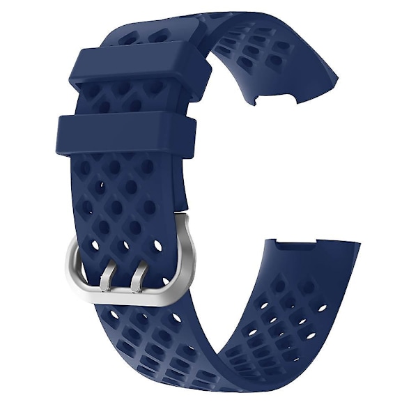 Til Fitbit Charge 3 / 4 Hul Firkantet Silikone Rem Dark Blue