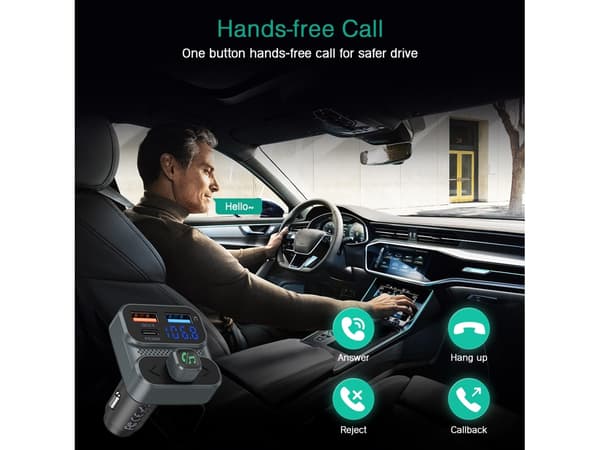 Bluetooth 5.3 FM Transmitter med PD36W og QC3.0, Dobbelt USB Biladapter - .