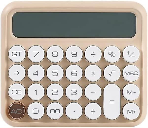 12-cifret mekanisk lommeregner med stort LCD-display (brun)