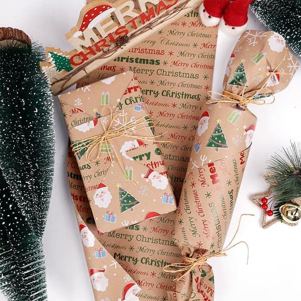 Presentpappersrulle - Vändbart julpapper, 17 tum x 33 fot (07)