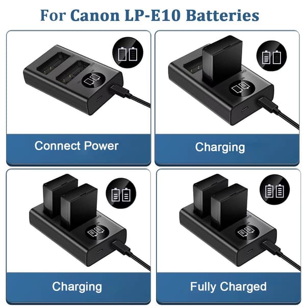 Batterilader for DL-LP-E10, kompatibel med Canon Rebel T3 T5 T6