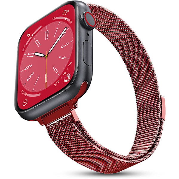Milanese løkkerem til Apple Watch Band 40 mm 44 mm 41 mm 45 mm 38 mm 42 mm 49 mm 45 Mm Slank armbånd Iwatch Series 3 4 6 Se 7 8 Ultra 42mm 44mm 45mm 49mm slim red