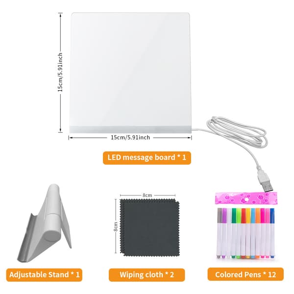 Led Note Board, 5.9×5.9In Med 12 Markører Led Tegnebræt Til Børn Led