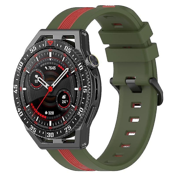 Sportband för Huawei Watch GT 3 SE/Watch GT, Dubbel 22mm klockarmband andningsbart mjukt silikonband Army Green Red