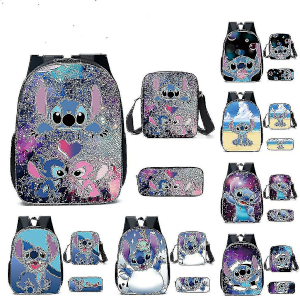 Lilo og Stitch Ryggsekk Gutter Jenter Tredelt Skolesekk Pattern 1