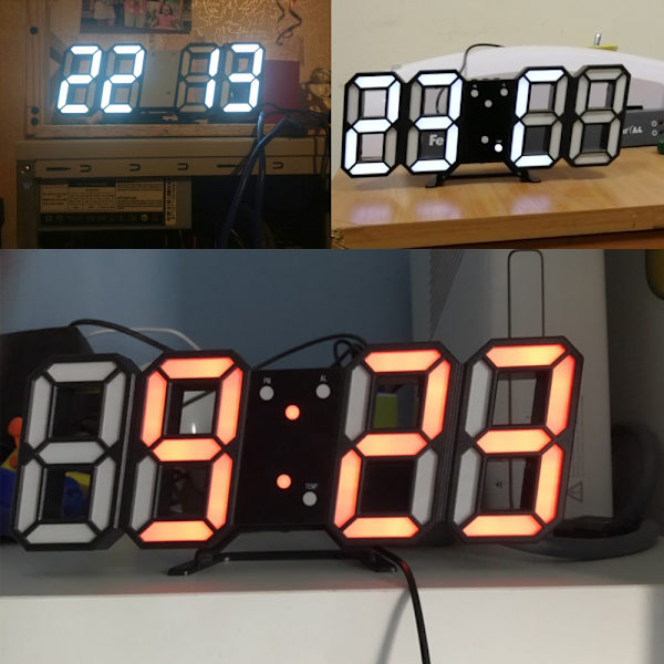 3D stor väggklocka LED digitala USB elektroniska klockor på väggen självlysande väckarklocka Bordsklocka Desktop Heminredning white