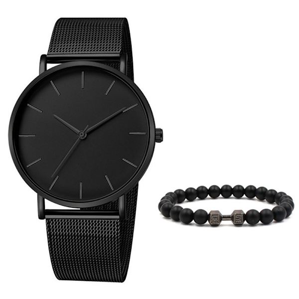 Herre Enkelt Modeur + Armbåndssæt (Sort)