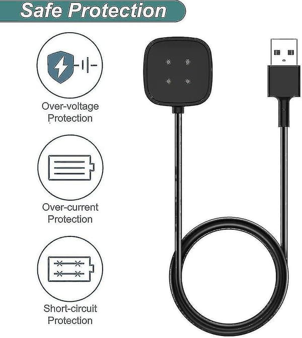 Oplader til Fitbit Sense & Versa 3, udskiftningsopladerkabel magnetisk dockstander til Fitbit Versa 3 / Sense Smartwatch