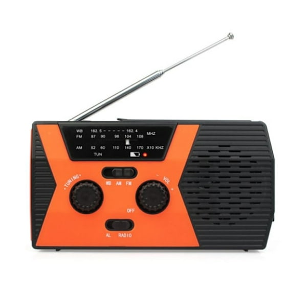 AM/FM/NOAA Solardriven radio med handvev, med SOS-larm, 2000mAh (svart)
