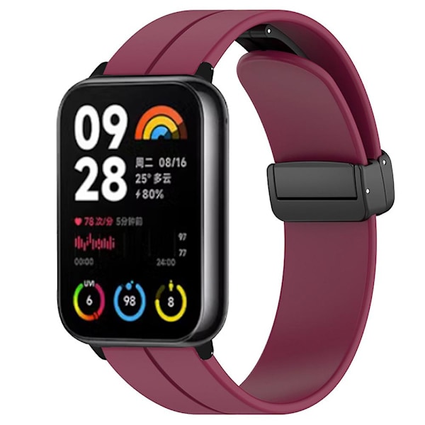 Silikonklokkearmbånd for Xiaomi Smart Band 8 Pro, med magnetisk foldespenne Wine Red