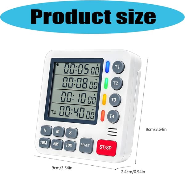 Digital Kjøkkentimer - 4-kanals med alarm, magnetisk bakside