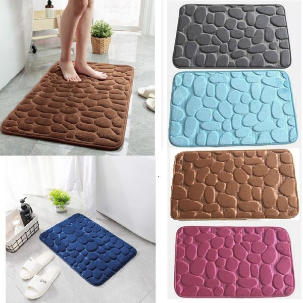 Badrumsmatta Halkfria mattor i handfat Badkar Sidogolv Matta Duschrum Dörrmatta Memory Foam Pad Kullersten präglad pink 40*60cm