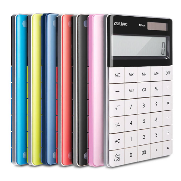 Fargerik kalkulator Dobbel Power Desk Kalkulator 12-sifret stort skjermpanelknappkalkulator Pink