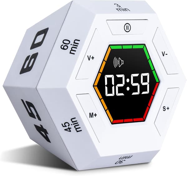 Sekskantet visuel flip produktivitets-timer White