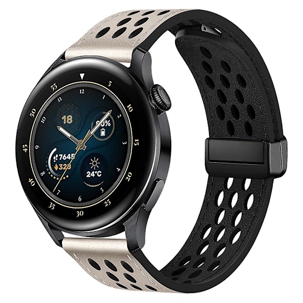For Huawei Watch GT 3 42mm/ GT 3 Pro 20mm PU Lærrem Stropp Hulldesign Klokkestropp Starlight