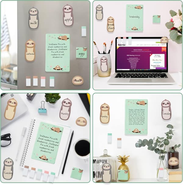 Notesblok - Selvklæbende notesæt 550 ark (Dovendyr)