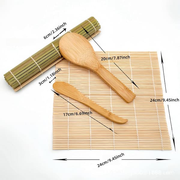 Sushinvalmistussarja, 2 bambu-sushimattoa, sushibazooka-valmistaja (musta)