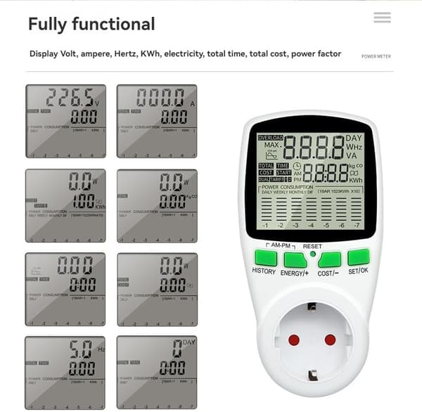 EU Digital LCD Energimåler Wattmeter Wattforbrug El Kwh Strømmonitor (Hvid)