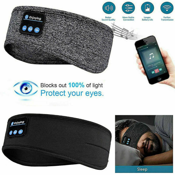 Trådløs Bluetooth Hovedbøjle Sove Øjenmaske Hovedtelefoner Headset Musik Sport Hemp grey