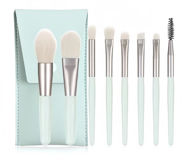 Sminkborstset med förvaringspåse - 8-pack (grön)