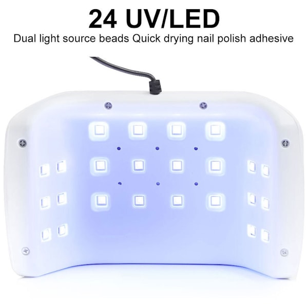 24 LED Neglelakk Lampe, UV LED Negletørker Lys For Gel Neglelakk, 3 Timer Innstillinger Rosa