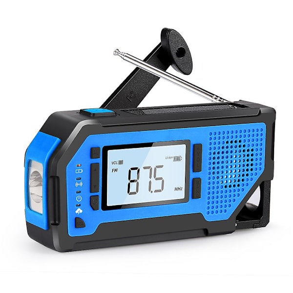 Hätäaurinkosähköradio - Aiworth Am/fm/noaa sääradio, kannettava selviytymisradio led-taskulamolla, matkapuhelimen laturi, sos-hälytin Homille blue