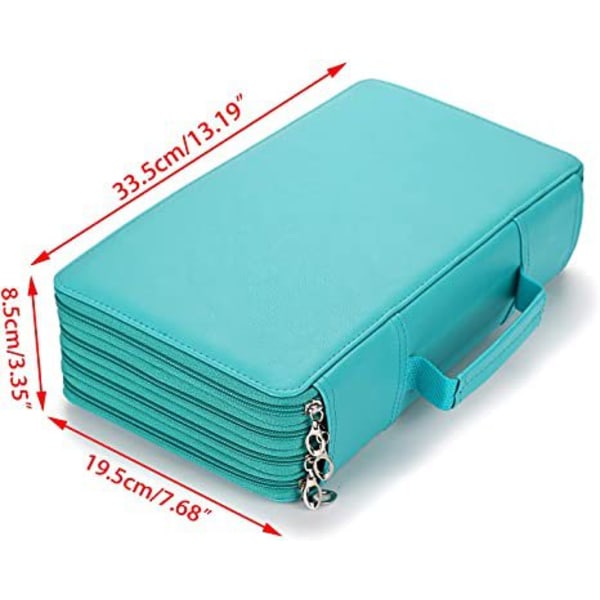 300 Plassers Fargestift Organizer - Deluxe PU Lær Blyantveskeholder Med Håndtakstropp Grønn