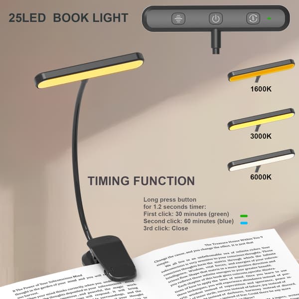 LED leselys - med 25 LED, fleksibel svanehals klipslys (svart)