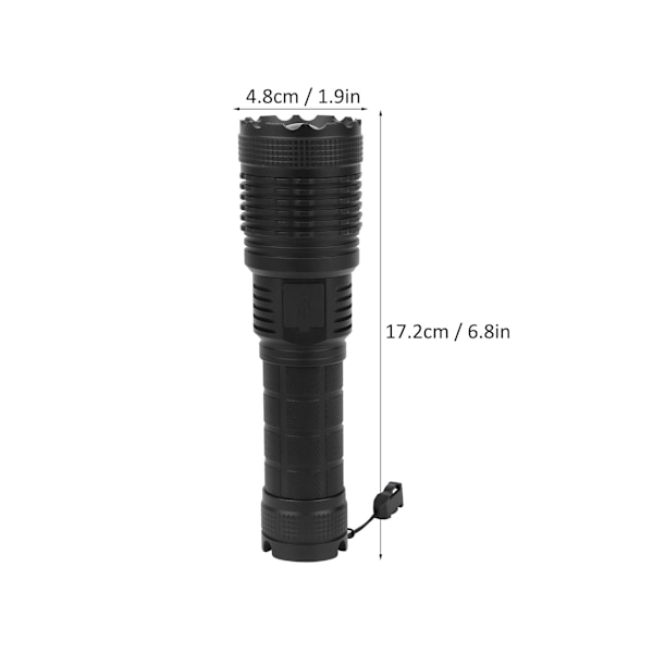 Tehokas USB-taskulamppu, zoom-toiminto, 5 tilaa (musta)