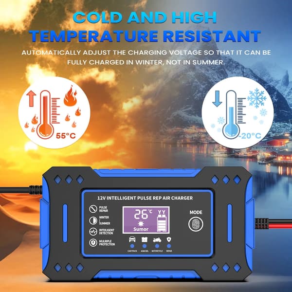 Batterioplader - 6A 12V Batterireparation med LCD-display